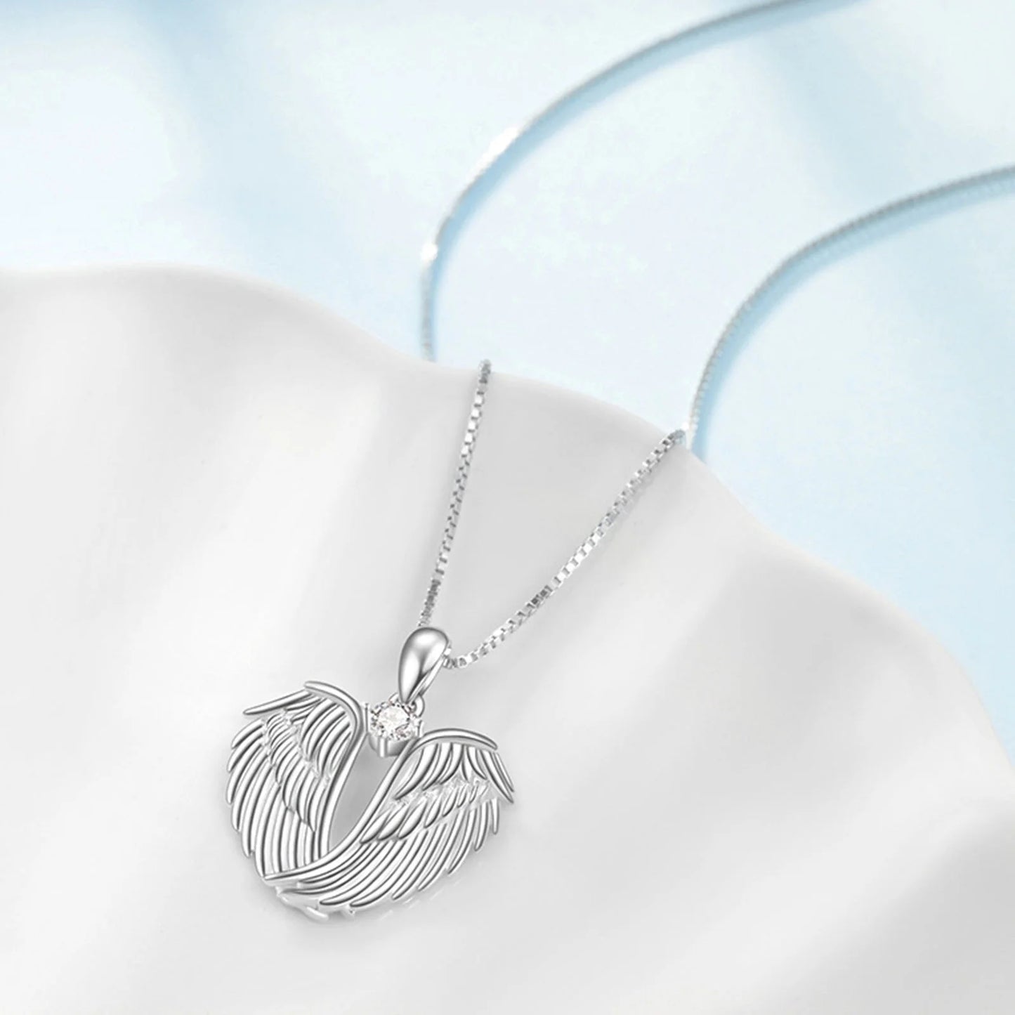 Women Angel Wings Necklace 925 Silver Guardian Angel Wings Pendant Birthstone Necklace for Women Jewelry Gift