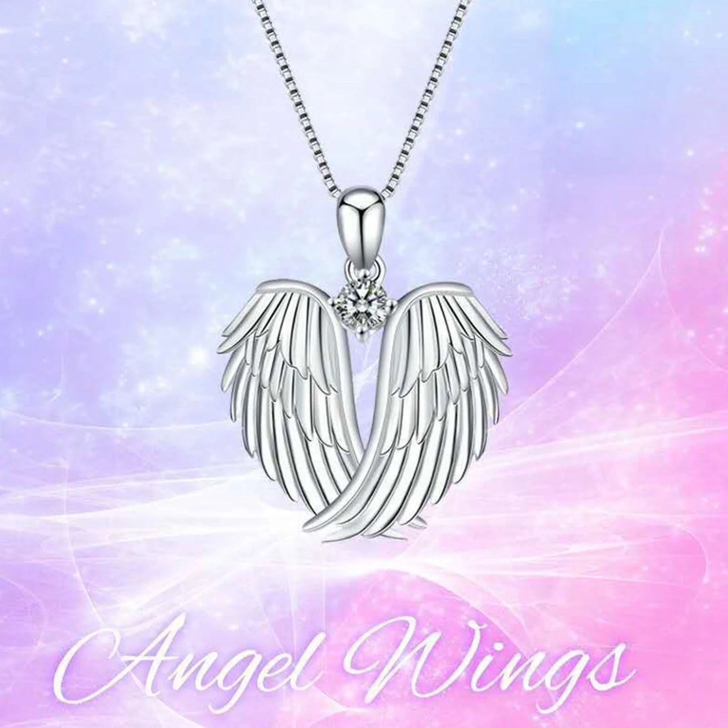 Women Angel Wings Necklace 925 Silver Guardian Angel Wings Pendant Birthstone Necklace for Women Jewelry Gift
