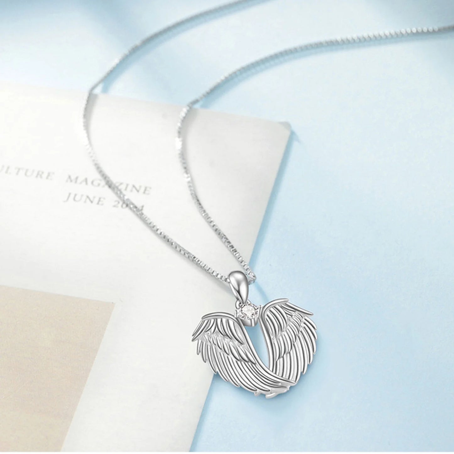 Women Angel Wings Necklace 925 Silver Guardian Angel Wings Pendant Birthstone Necklace for Women Jewelry Gift