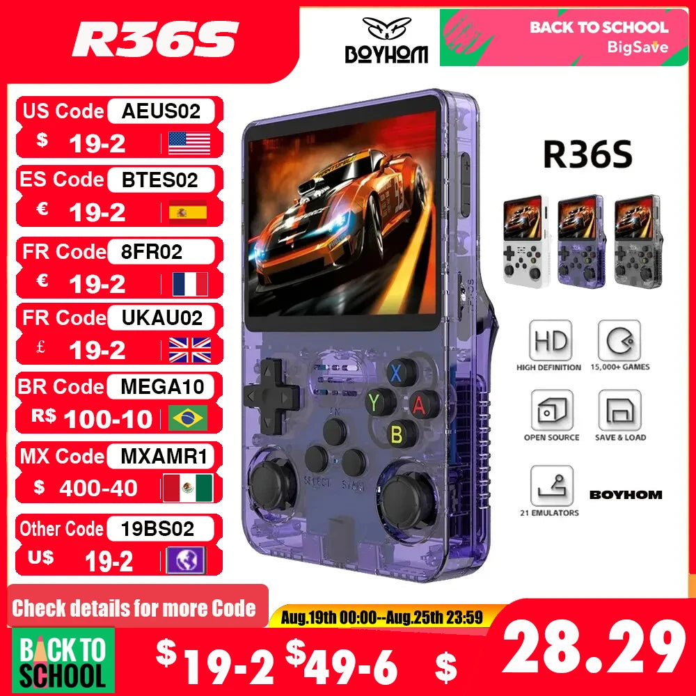 R36S Retro Handheld Game Console Linux System 3.5 Inch IPS Screen Portable Pocket Video Player 64GB Game Gift
