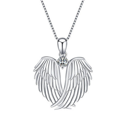 Women Angel Wings Necklace 925 Silver Guardian Angel Wings Pendant Birthstone Necklace for Women Jewelry Gift