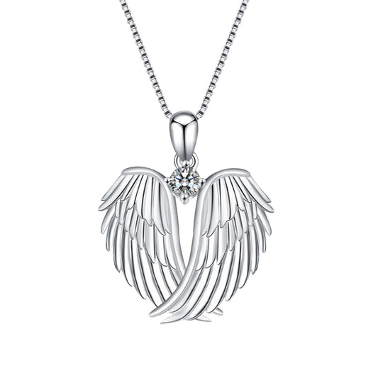 Women Angel Wings Necklace 925 Silver Guardian Angel Wings Pendant Birthstone Necklace for Women Jewelry Gift