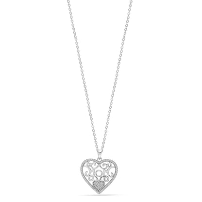 LeCalla 925 Sterling Silver Light-Weight CZ Filigree Heart Pendant Necklace Jewelry Gifts for Women 18" Inch