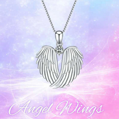 Women Angel Wings Necklace 925 Silver Guardian Angel Wings Pendant Birthstone Necklace for Women Jewelry Gift