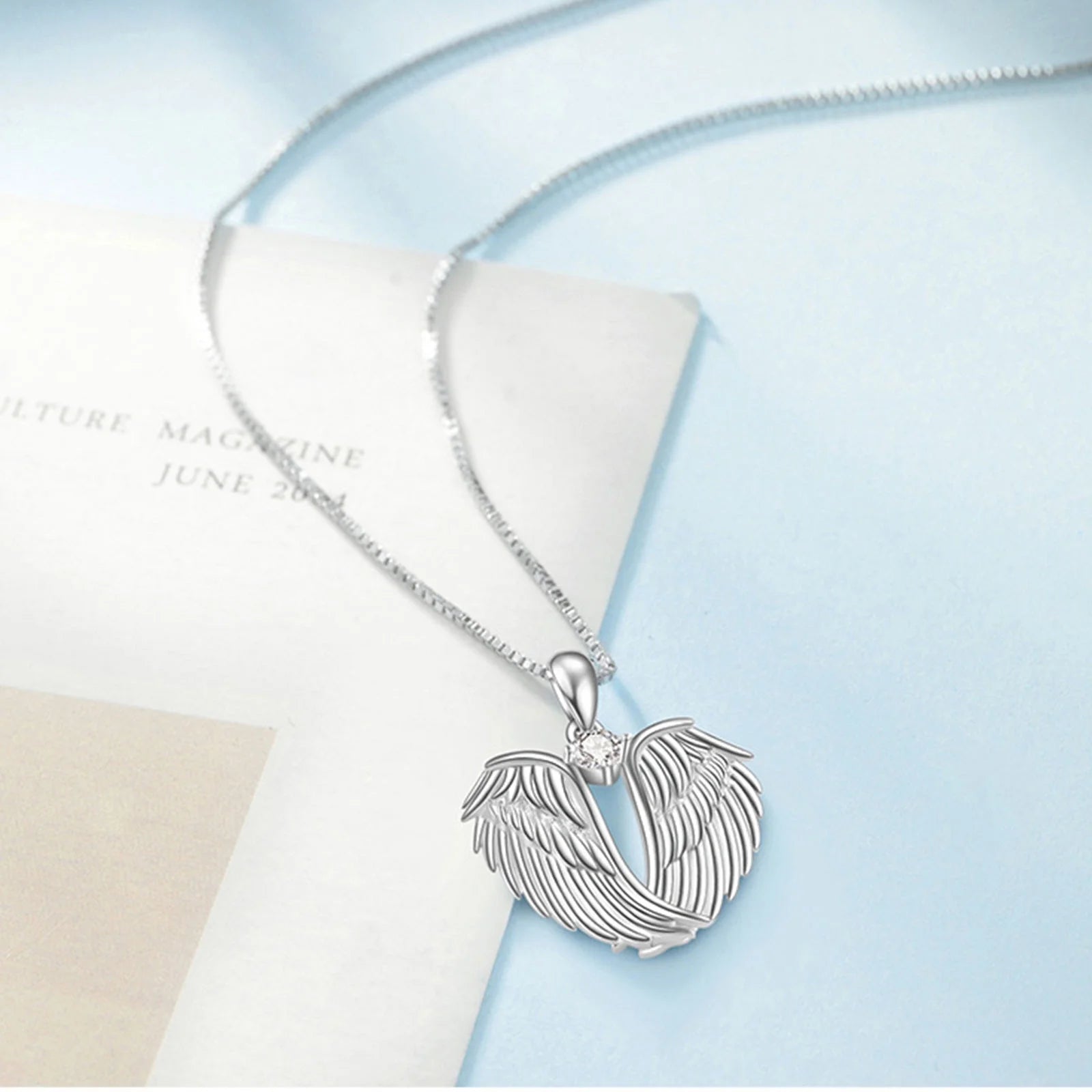 Women Angel Wings Necklace 925 Silver Guardian Angel Wings Pendant Birthstone Necklace for Women Jewelry Gift