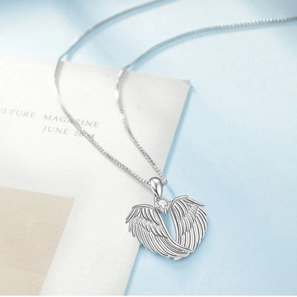 Women Angel Wings Necklace 925 Silver Guardian Angel Wings Pendant Birthstone Necklace for Women Jewelry Gift