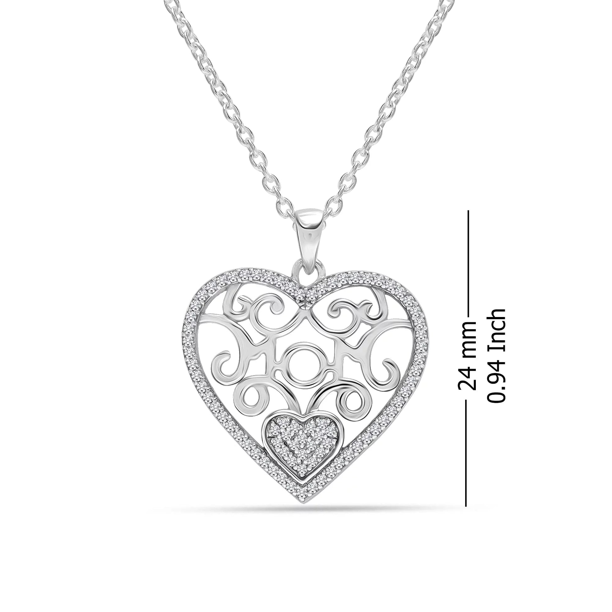 LeCalla 925 Sterling Silver Light-Weight CZ Filigree Heart Pendant Necklace Jewelry Gifts for Women 18" Inch