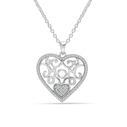 LeCalla 925 Sterling Silver Light-Weight CZ Filigree Heart Pendant Necklace Jewelry Gifts for Women 18" Inch