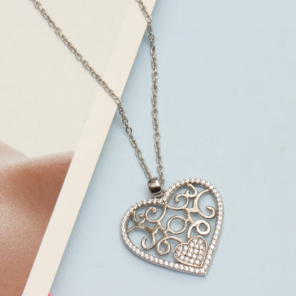 LeCalla 925 Sterling Silver Light-Weight CZ Filigree Heart Pendant Necklace Jewelry Gifts for Women 18" Inch